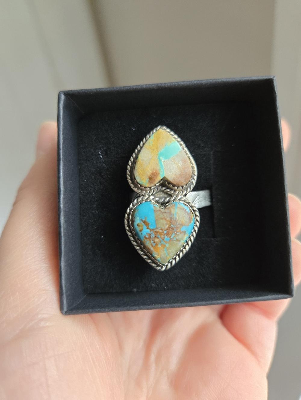 Handmade Sterling Silver Royston Ribbon Turquoise Adjustable Ring Signed - Picture 6 of 15